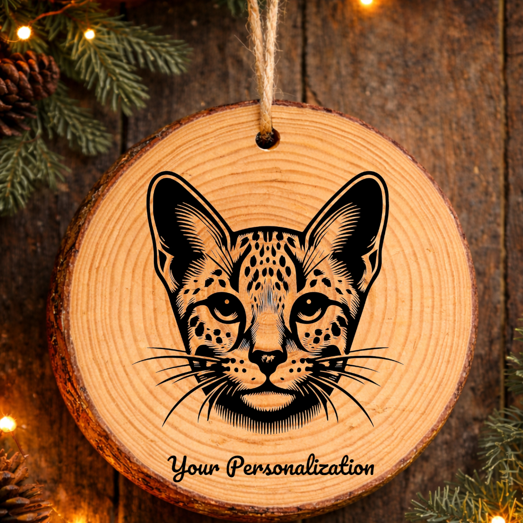 Cheetoh Cat Rustic Pine Wooden Round Ornament