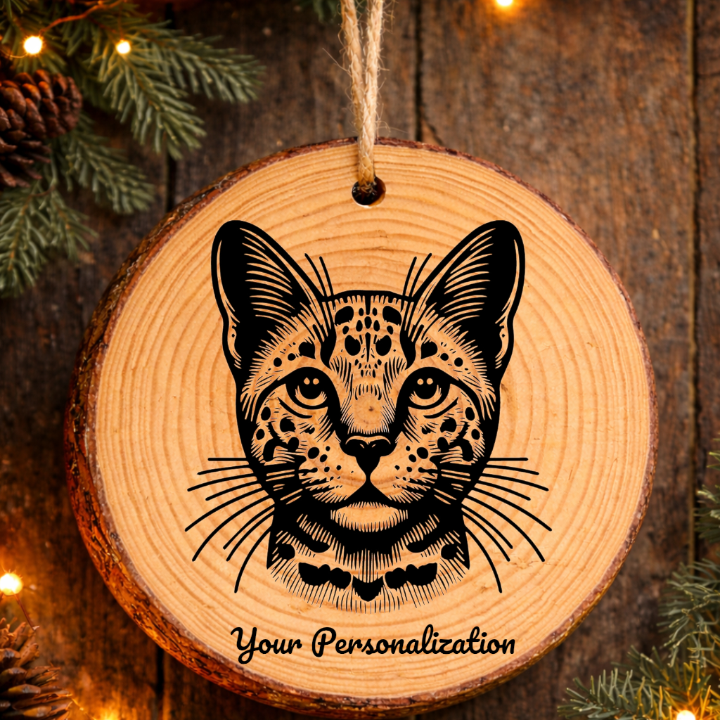 Cheetoh Cat Rustic Pine Wooden Round Ornament