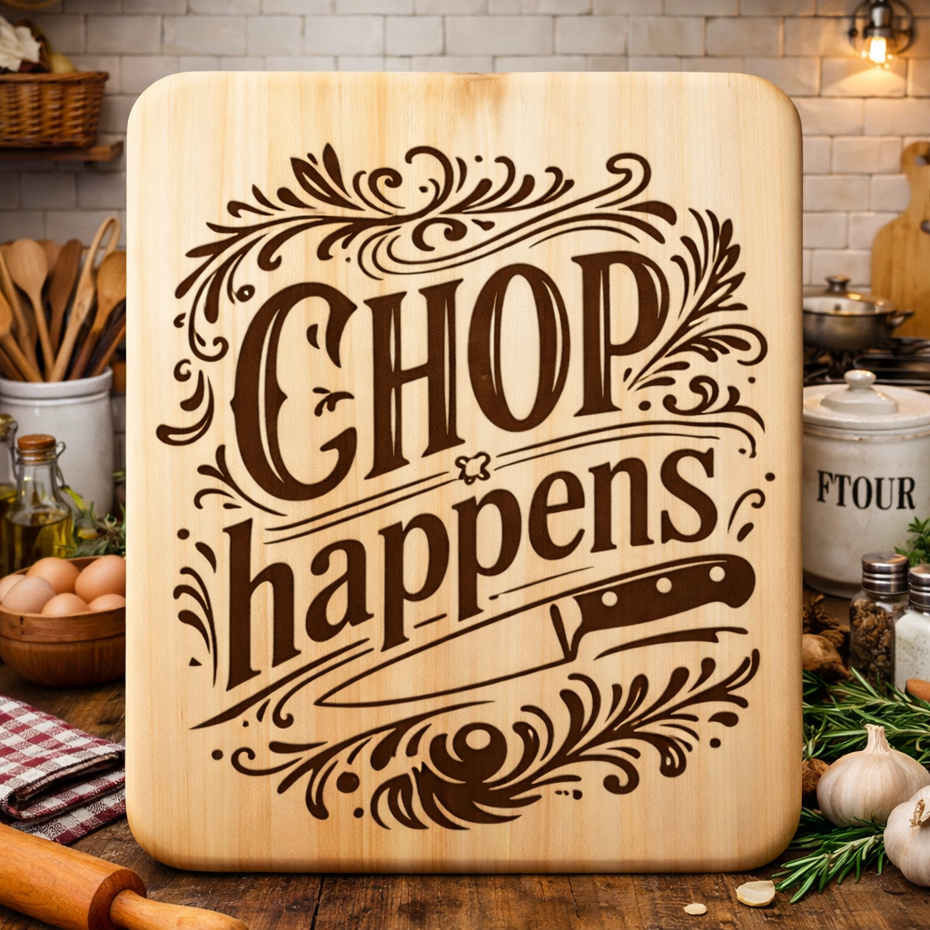 “Chop Happens” Engraved Kitchen Board
