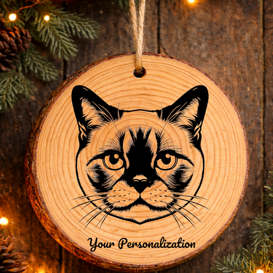 Colorpoint Shorthair Cat Rustic Pine Wooden Round Ornament