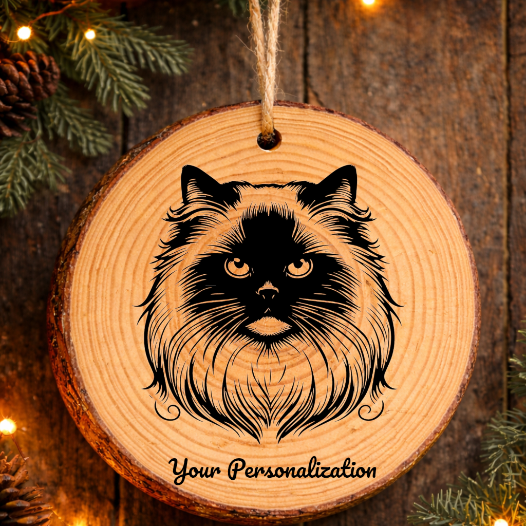 Colorpoint Shorthair Longhair Cat Rustic Pine Wooden Round Ornament