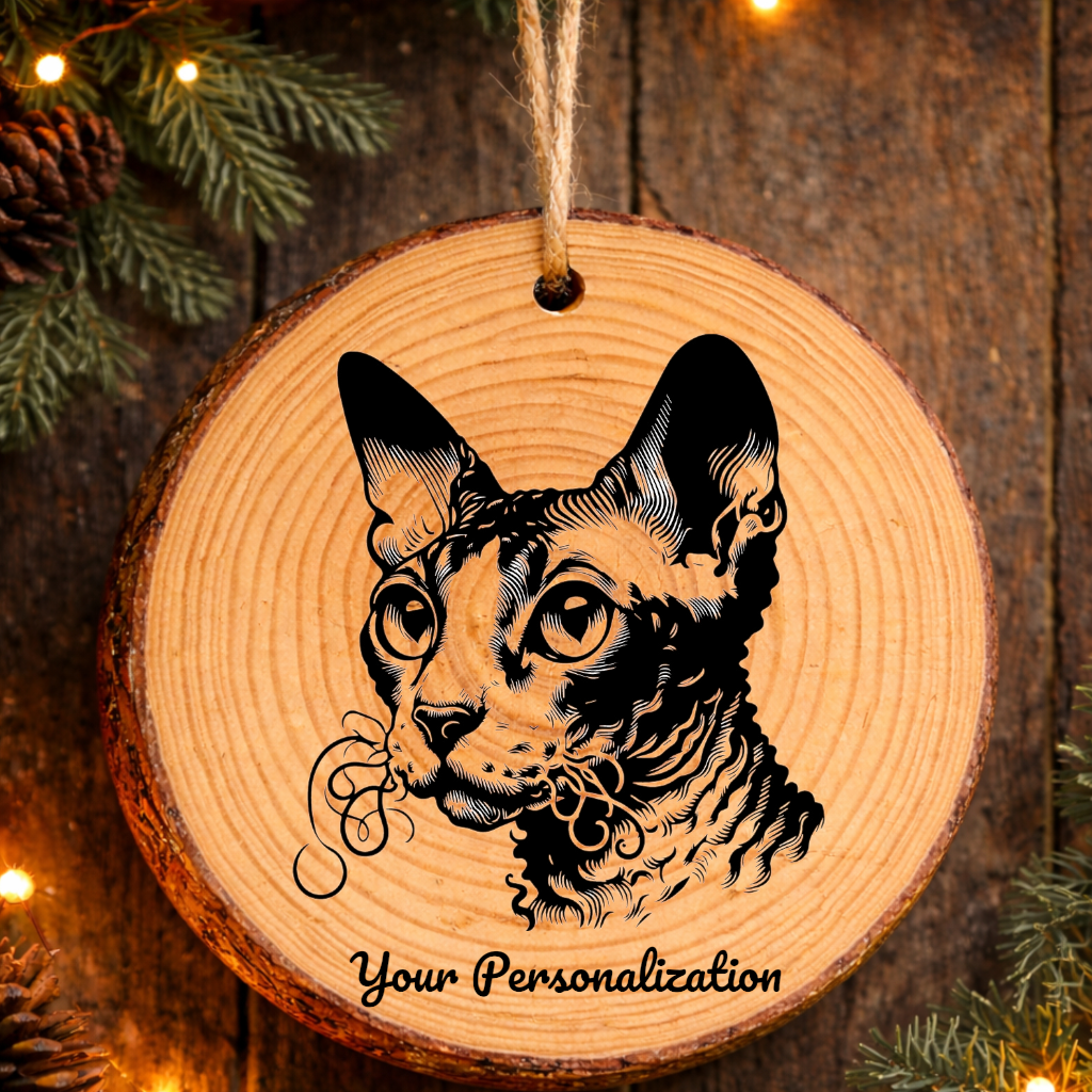 Cornish Rex Cat Rustic Pine Wooden Round Ornament