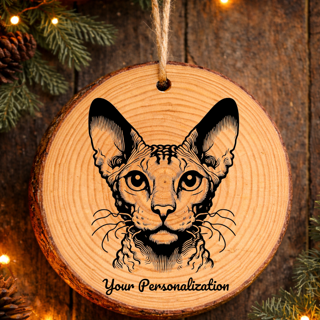 Cornish Rex Cat Rustic Pine Wooden Round Ornament
