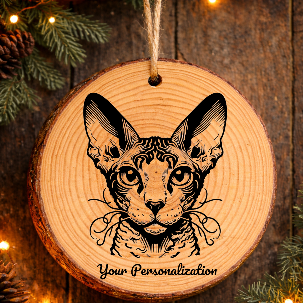 Cornish Rex Cat Rustic Pine Wooden Round Ornament