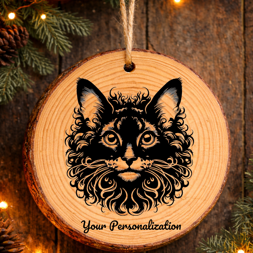 Cornish Rex Longhair Cat Rustic Pine Wooden Round Ornament