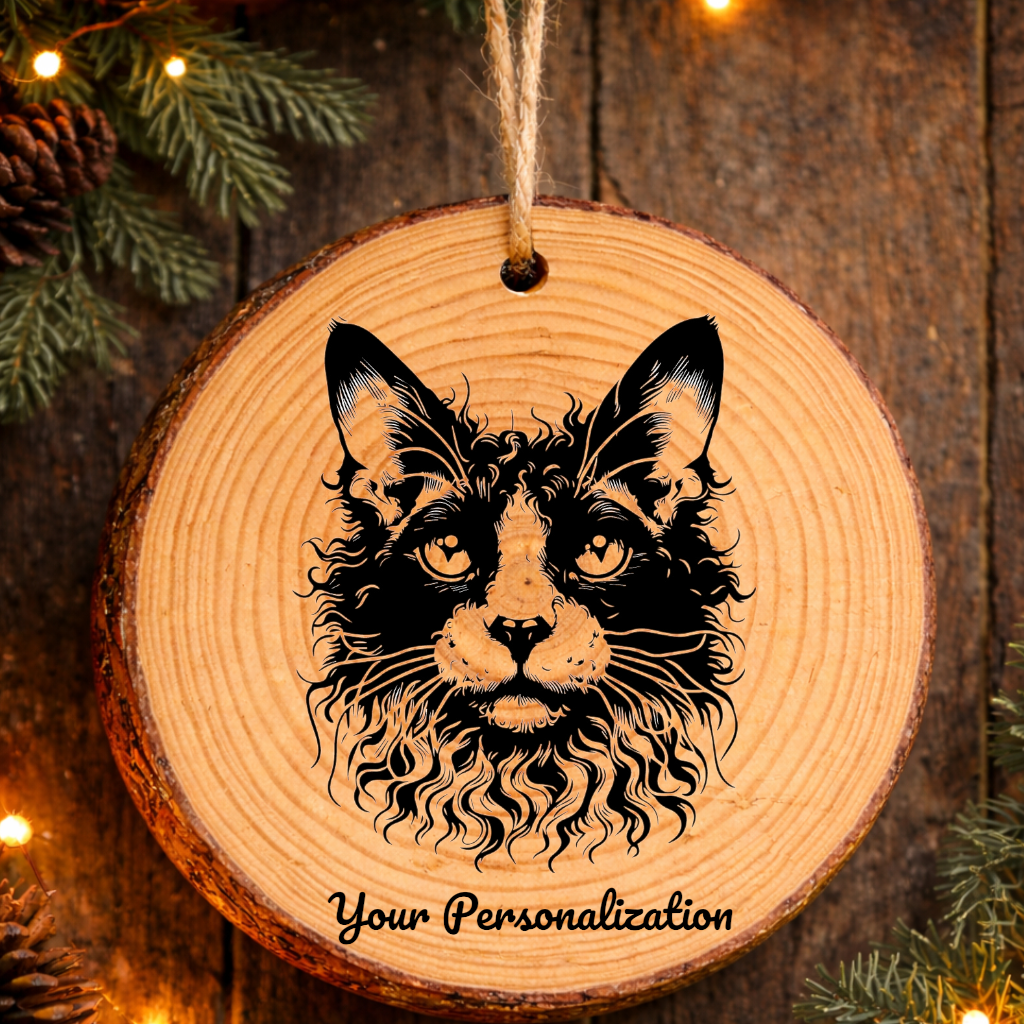 Cornish Rex Longhair Cat Rustic Pine Wooden Round Ornament