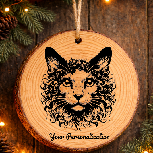 Cornish Rex Longhair Cat Rustic Pine Wooden Round Ornament