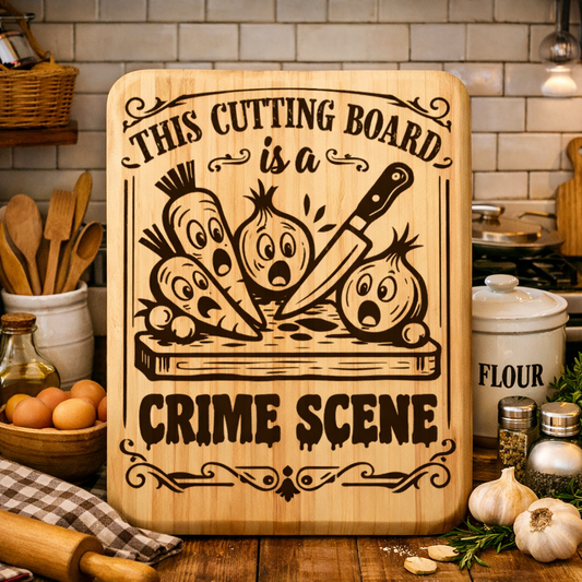 “This Cutting Board is a Crime Scene” Engraved Kitchen Board