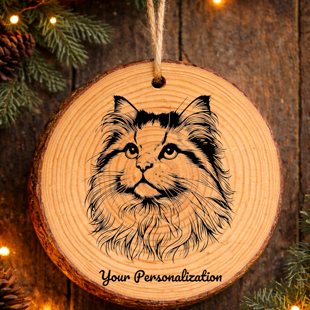 Cymric Cat Rustic Pine Wooden Round Ornament