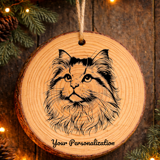 Cymric Cat Rustic Pine Wooden Round Ornament