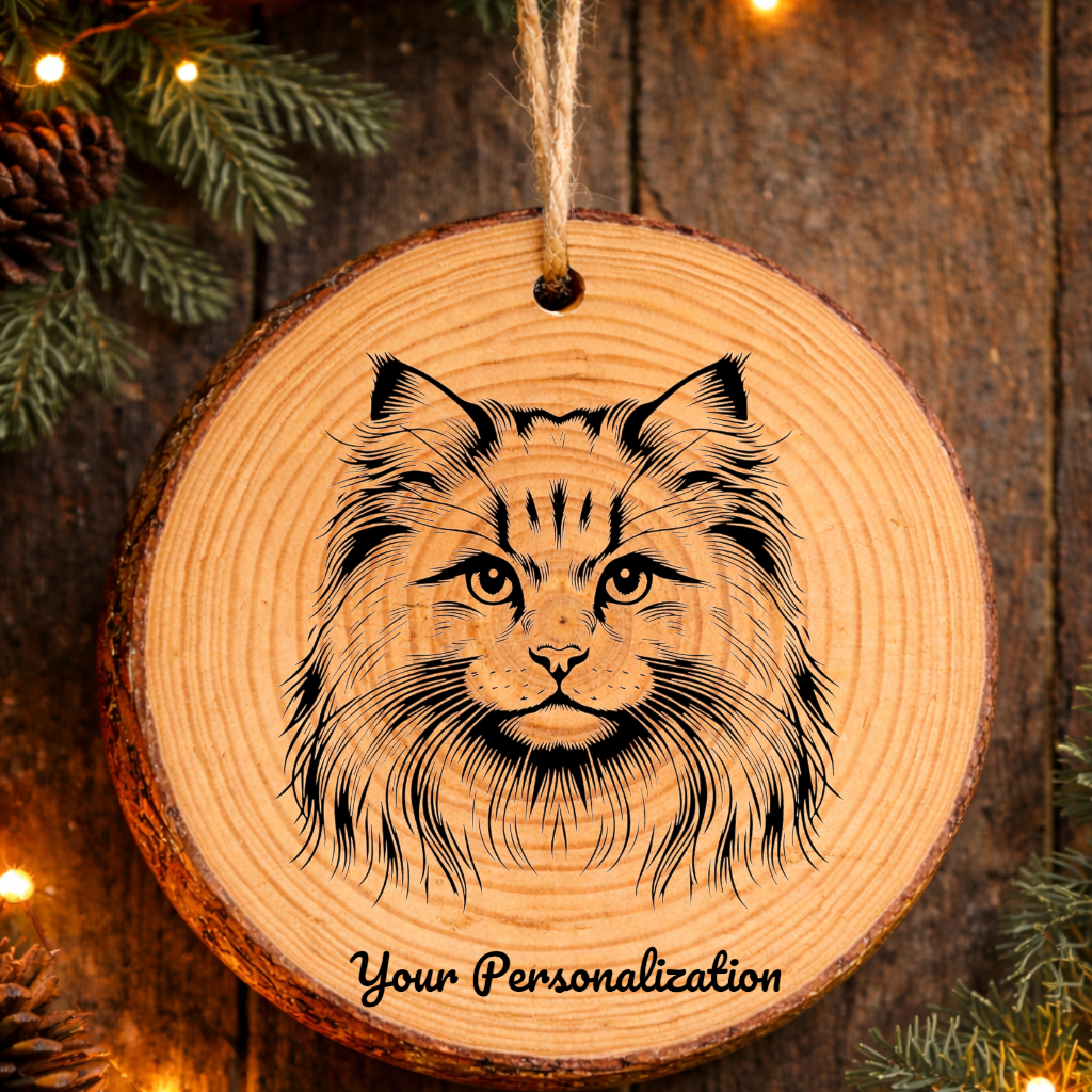 Cymric Longhair Cat Rustic Pine Wooden Round Ornament