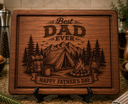 Best Dad Fathers Day Camping Theme Cutting Board