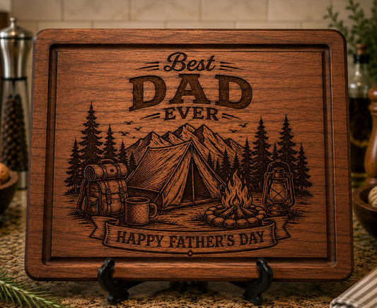 Best Dad Fathers Day Camping Theme Cutting Board