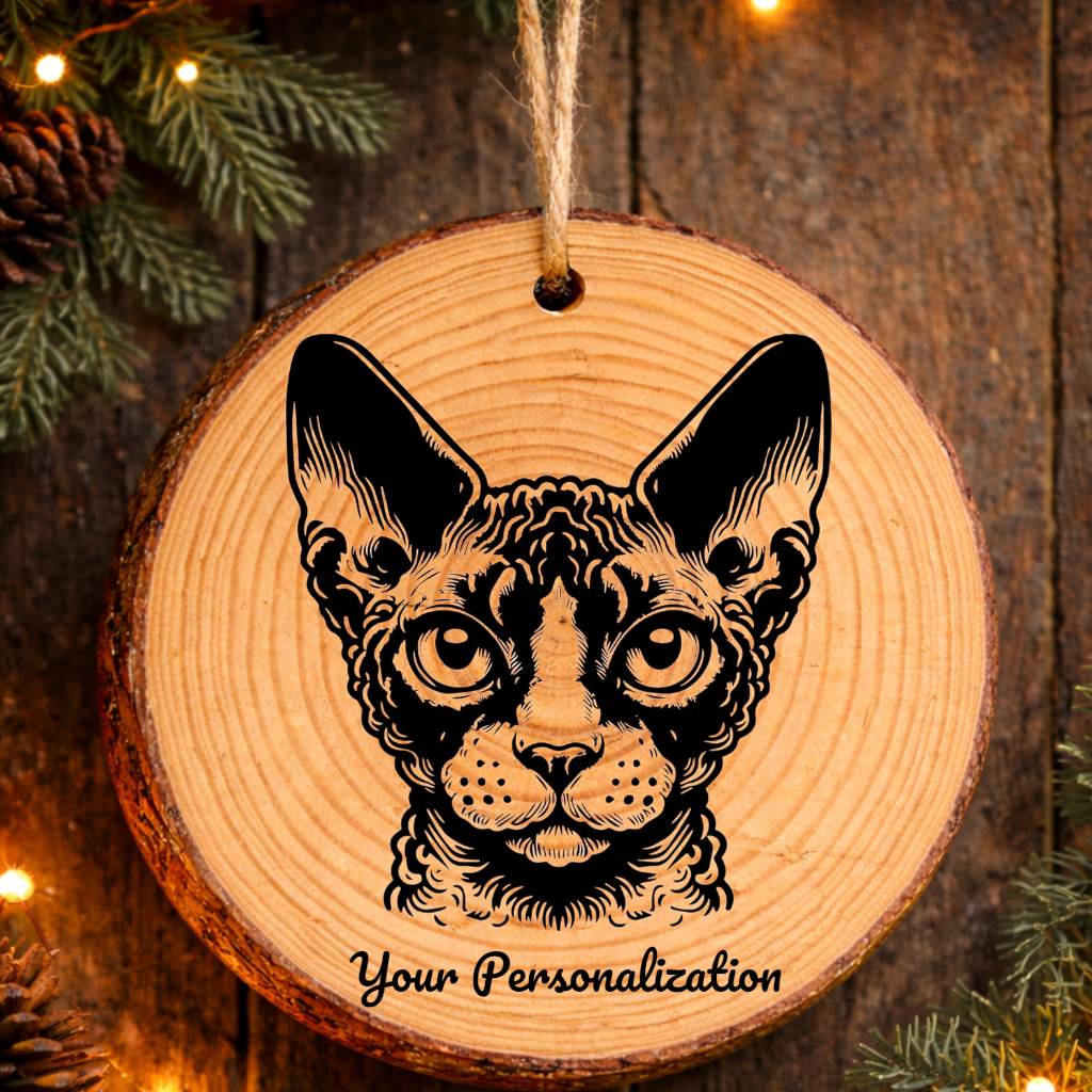 Devon Rex Cat Rustic Pine Wooden Round Ornament