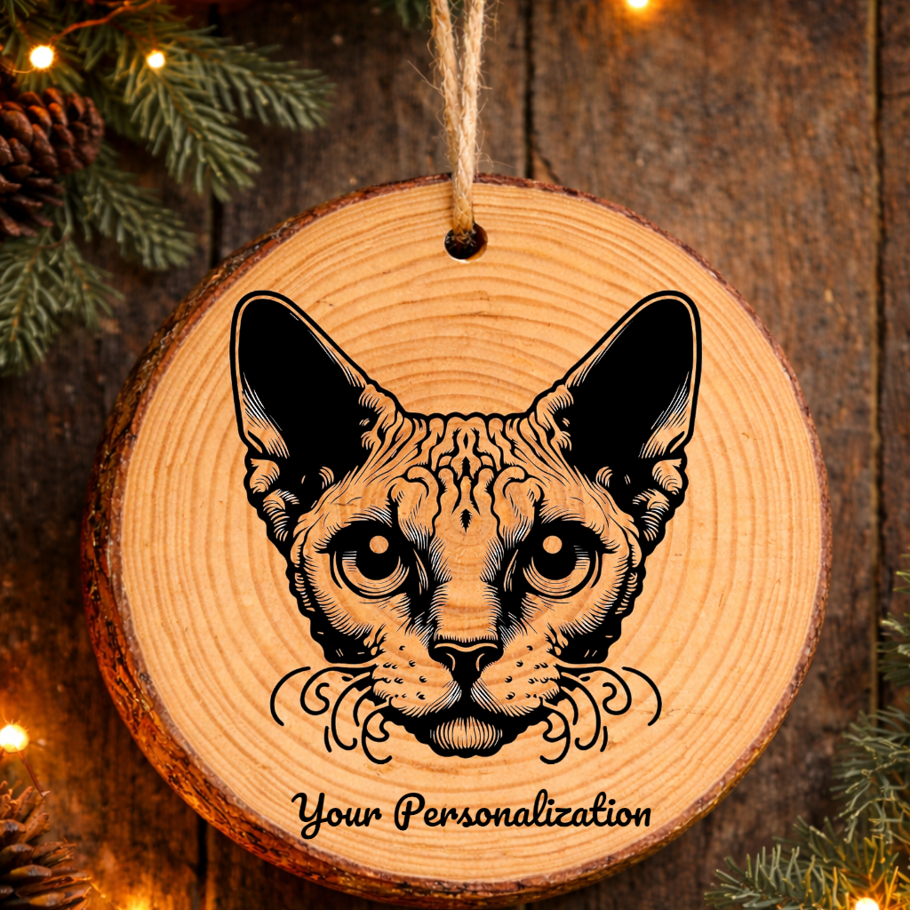 Devon Rex Cat Rustic Pine Wooden Round Ornament