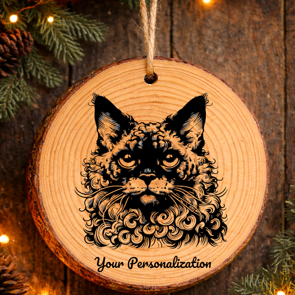 Devon Rex Longhair Cat Rustic Pine Wooden Round Ornament