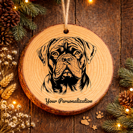 Dogue de Bordeaux Dog Ornament – Rustic Wooden Keepsake