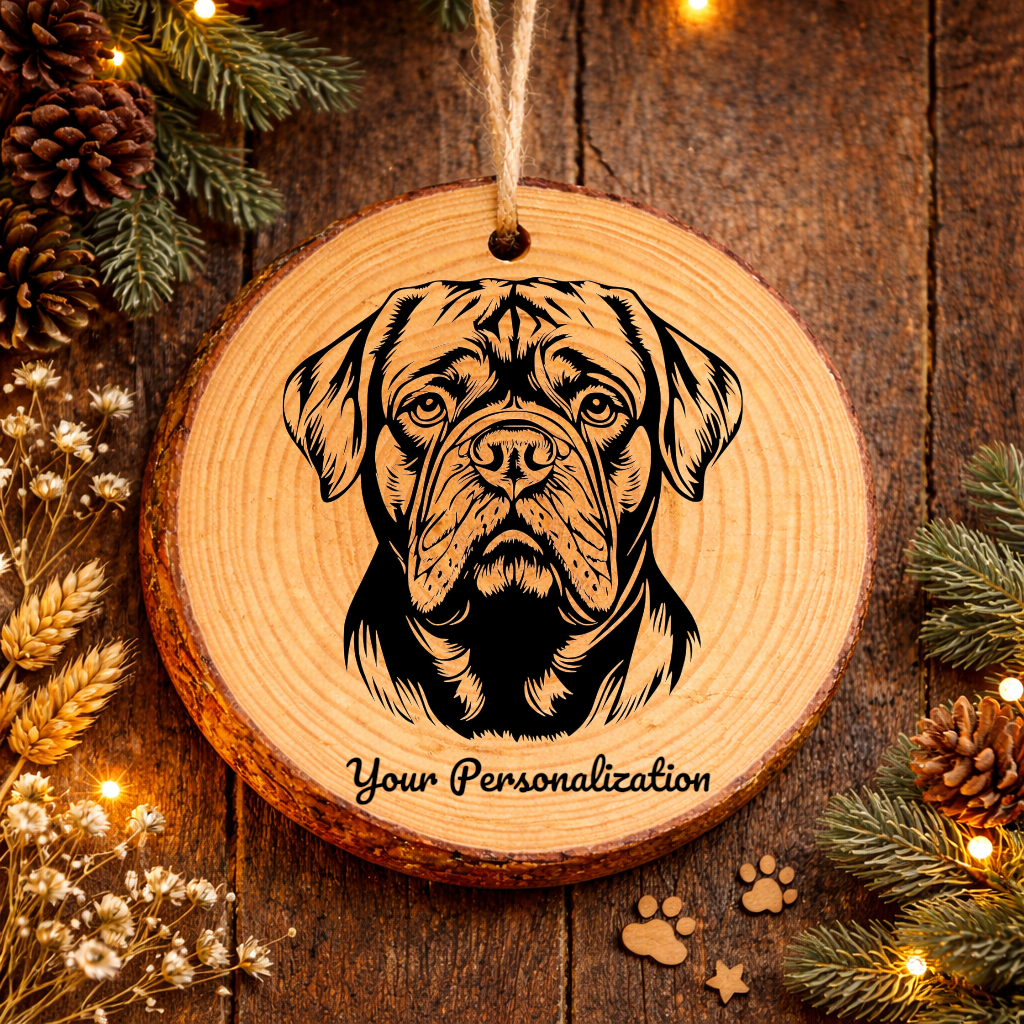 Dogue de Bordeaux Dog Ornament – Rustic Wooden Keepsake