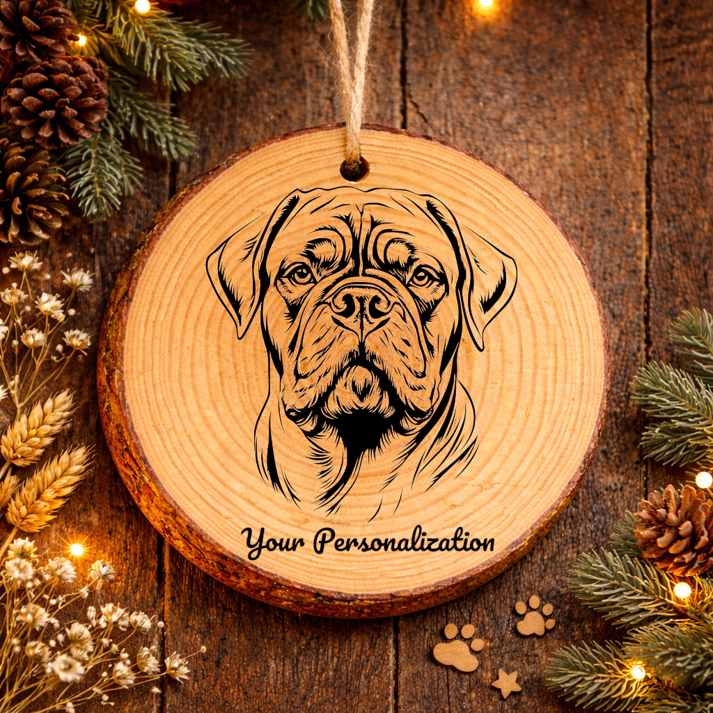 Dogue de Bordeaux Dog Ornament – Rustic Wooden Keepsake