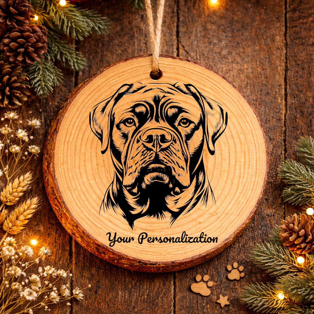 Dogue de Bordeaux Dog Ornament – Rustic Wooden Keepsake