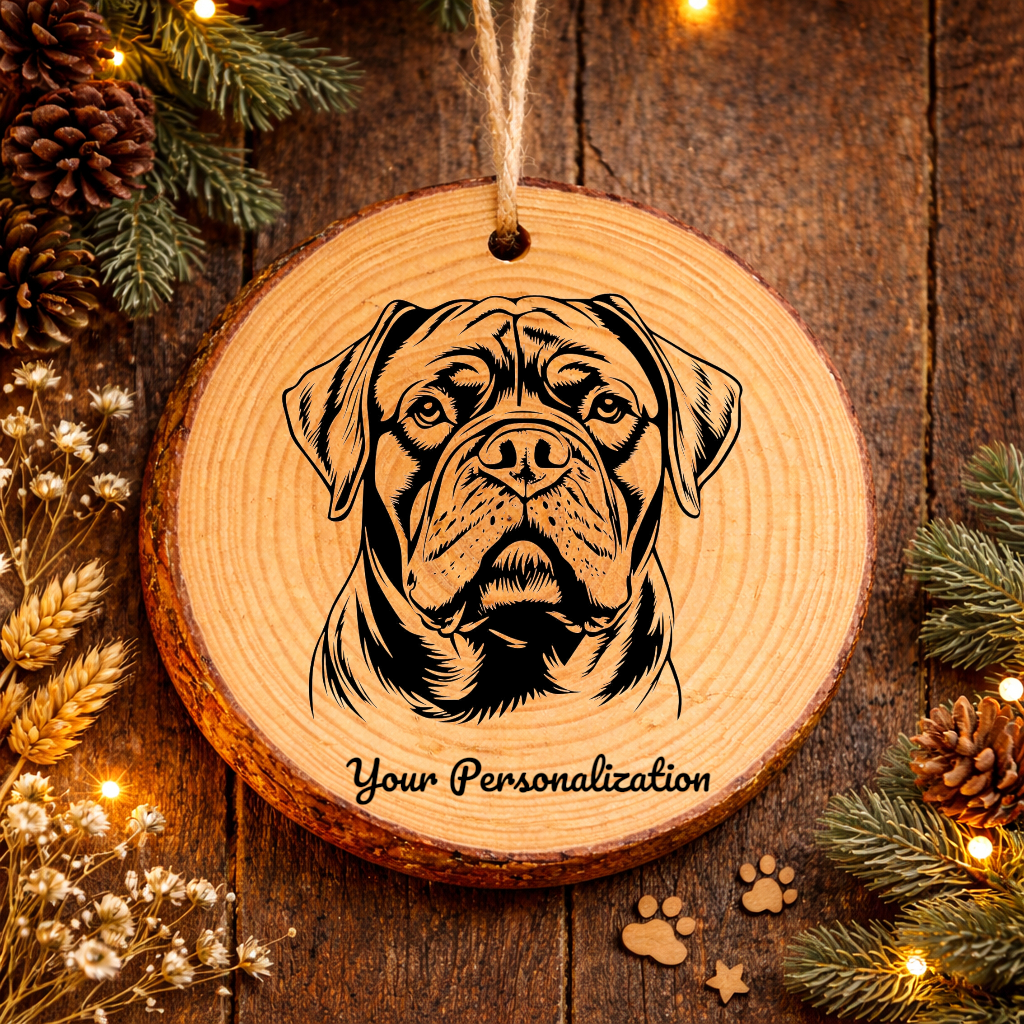 Dogue de Bordeaux Dog Ornament – Rustic Wooden Keepsake