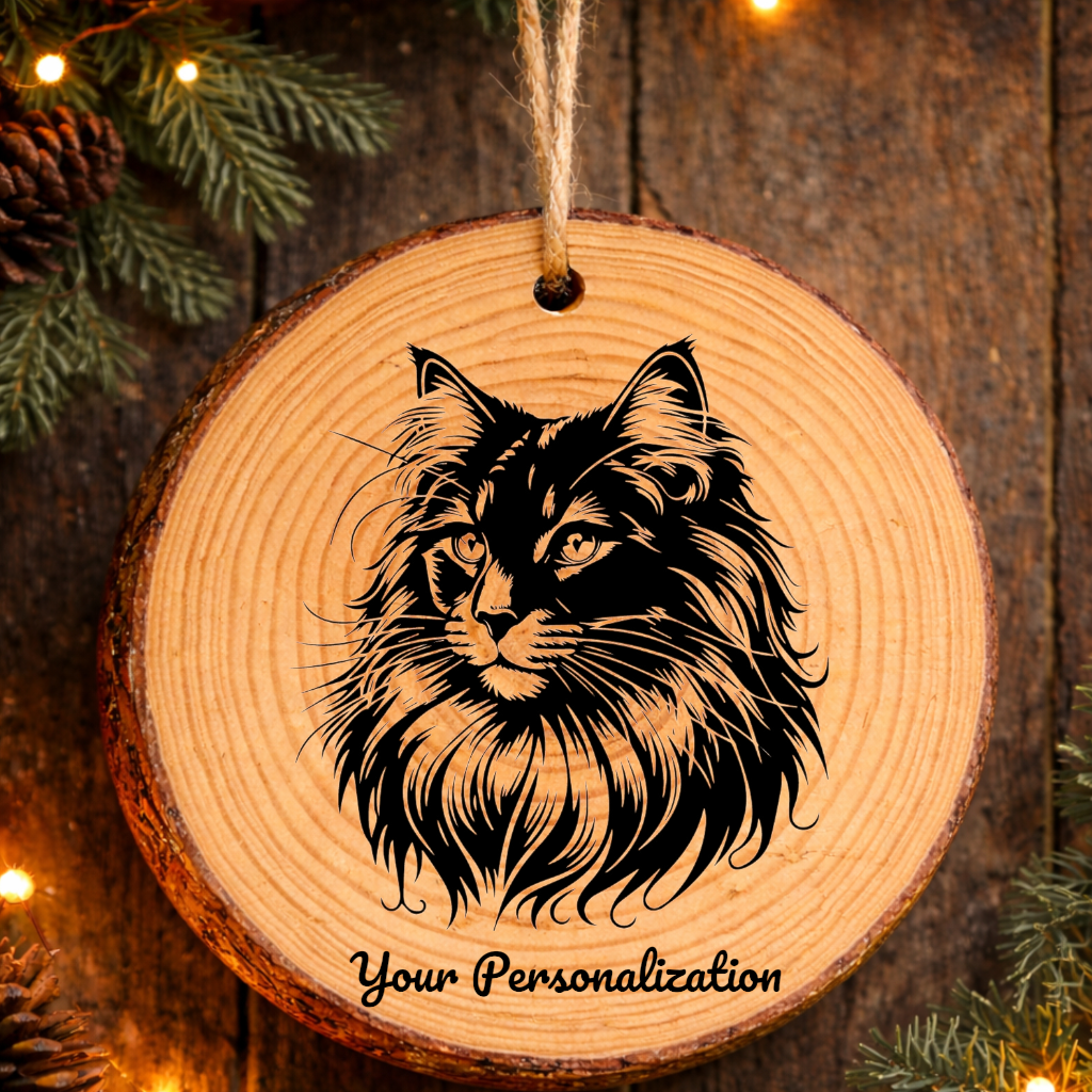 Donskoy Longhair Cat Rustic Pine Wooden Round Ornament