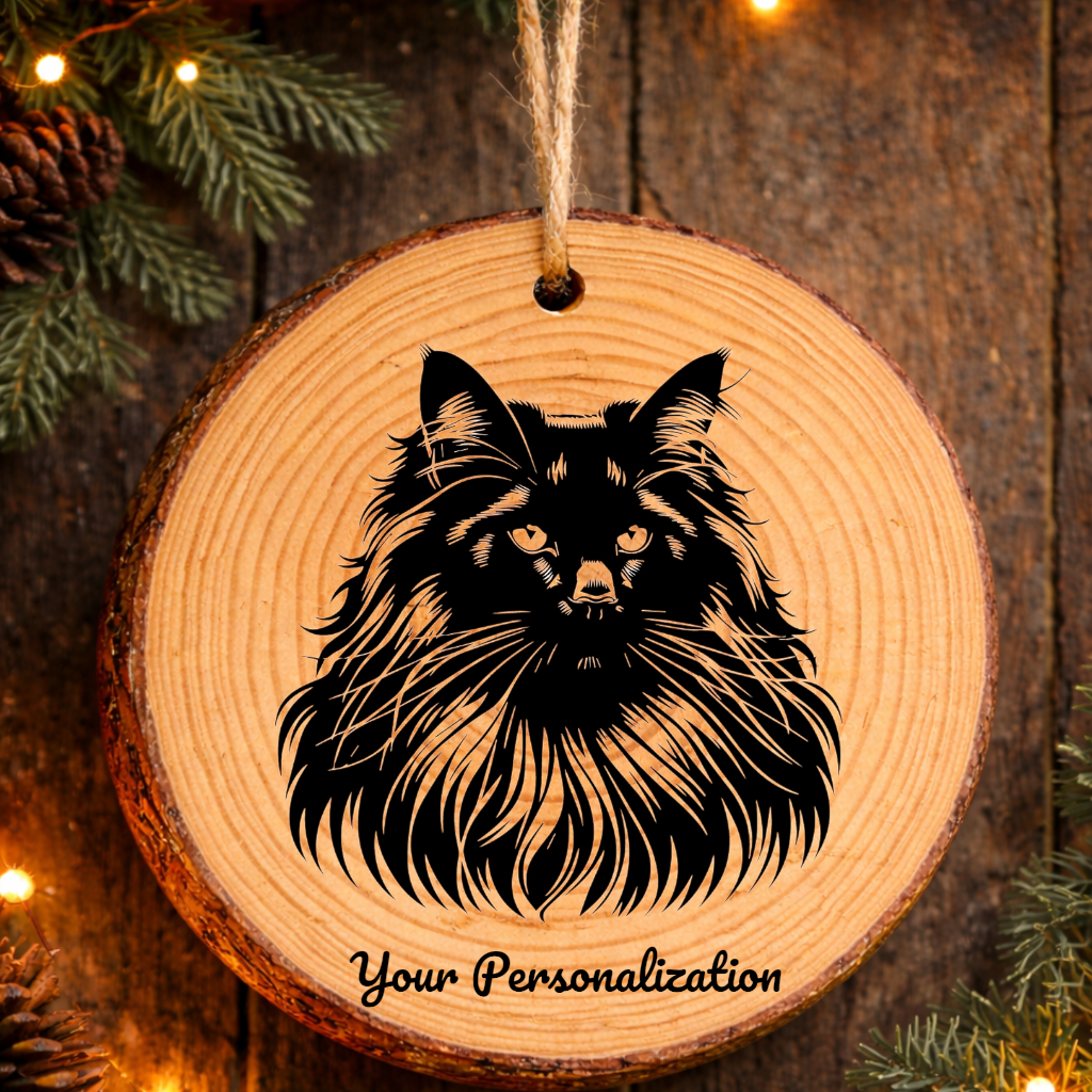 Donskoy Longhair Cat Rustic Pine Wooden Round Ornament