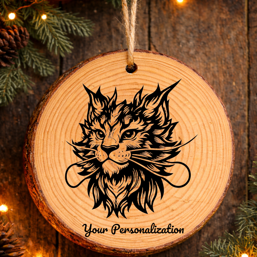 Dragon Li Cat Rustic Pine Wooden Round Ornament