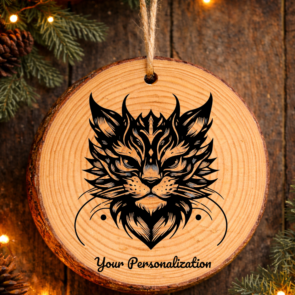 Dragon Li Cat Rustic Pine Wooden Round Ornament