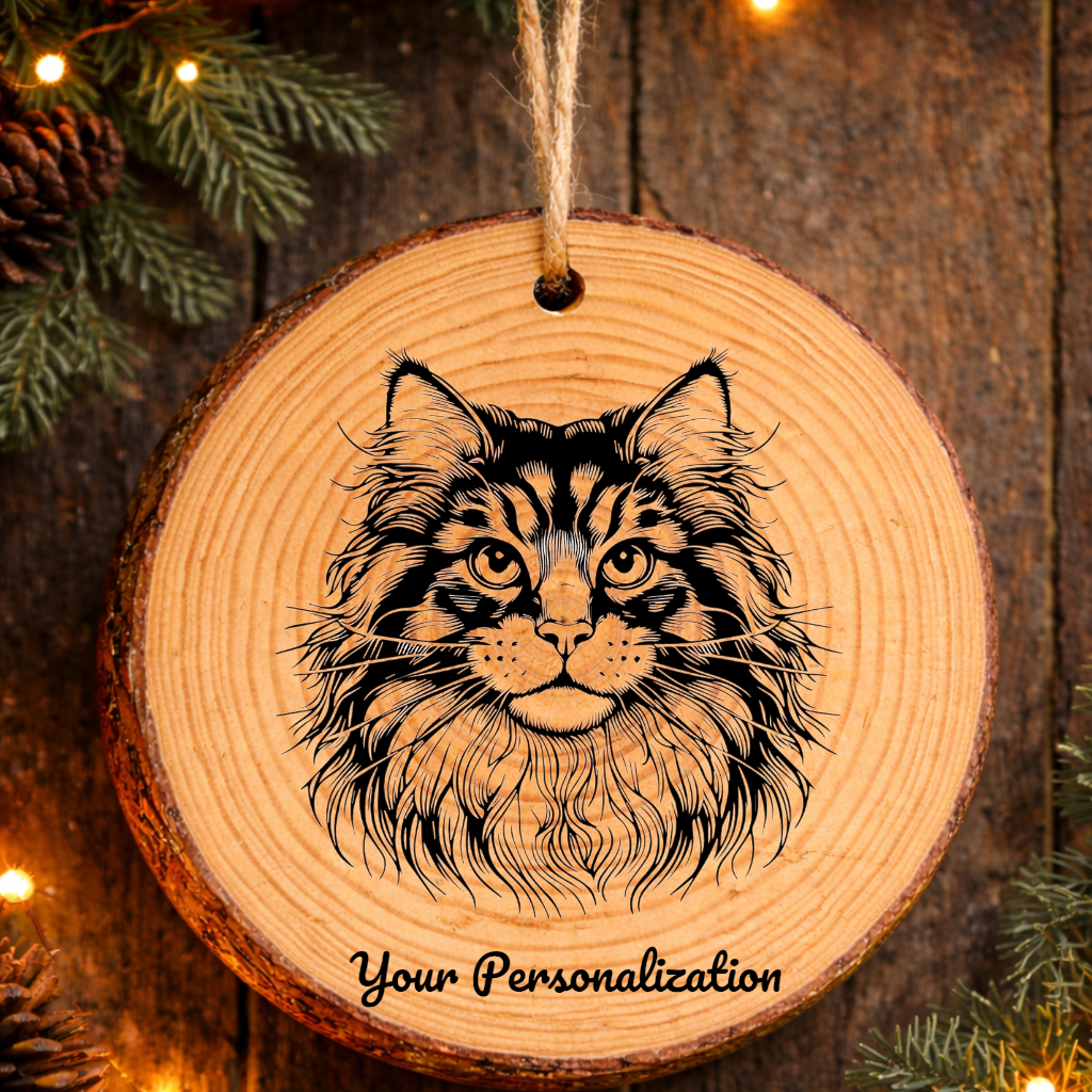 Dragon Li Longhair Cat Rustic Pine Wooden Round Ornament