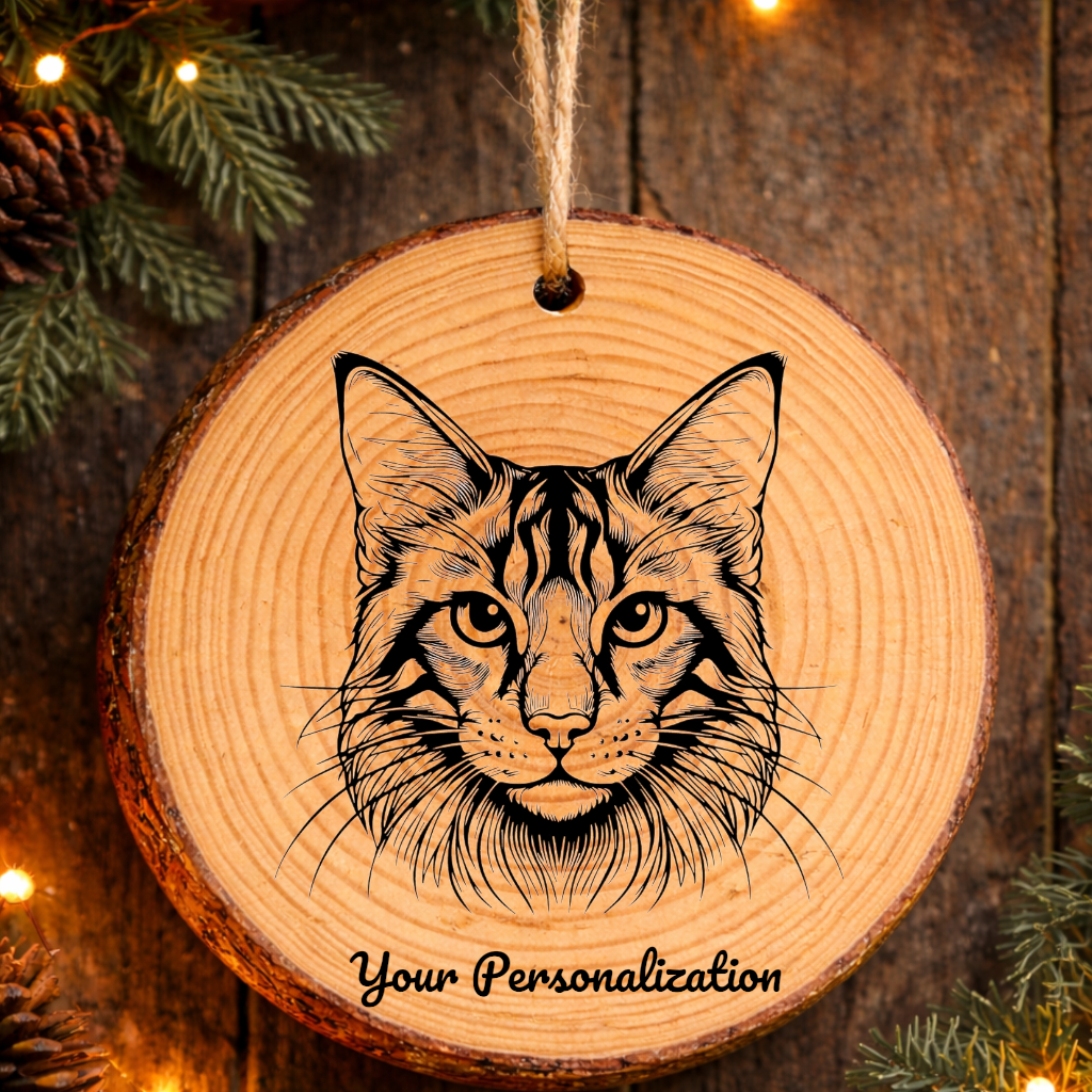 Dragon Li Cat Rustic Pine Wooden Round Ornament