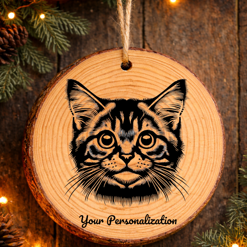 Dwelf Cat Rustic Pine Wooden Round Ornament