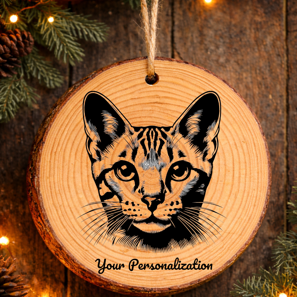 Egyptian Mau Cat Rustic Pine Wooden Round Ornament