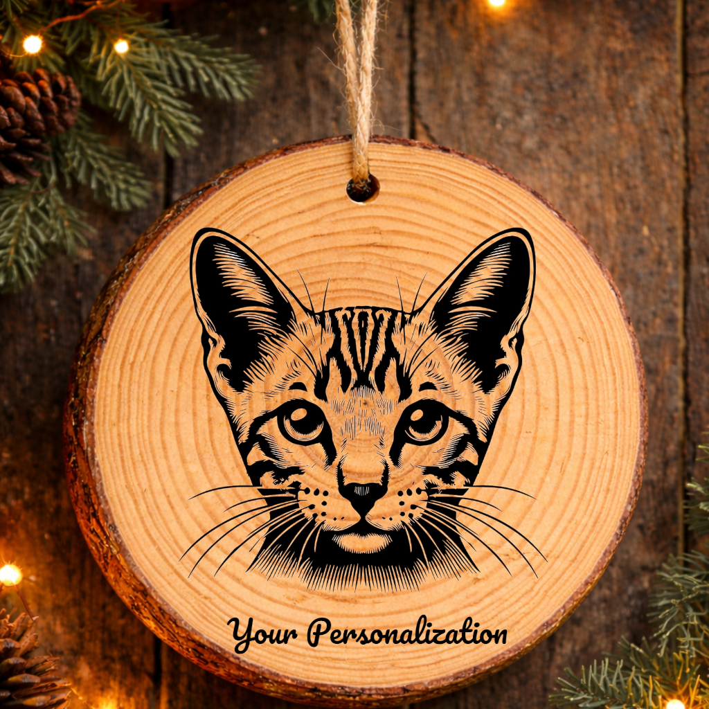 Egyptian Mau Cat Rustic Pine Wooden Round Ornament