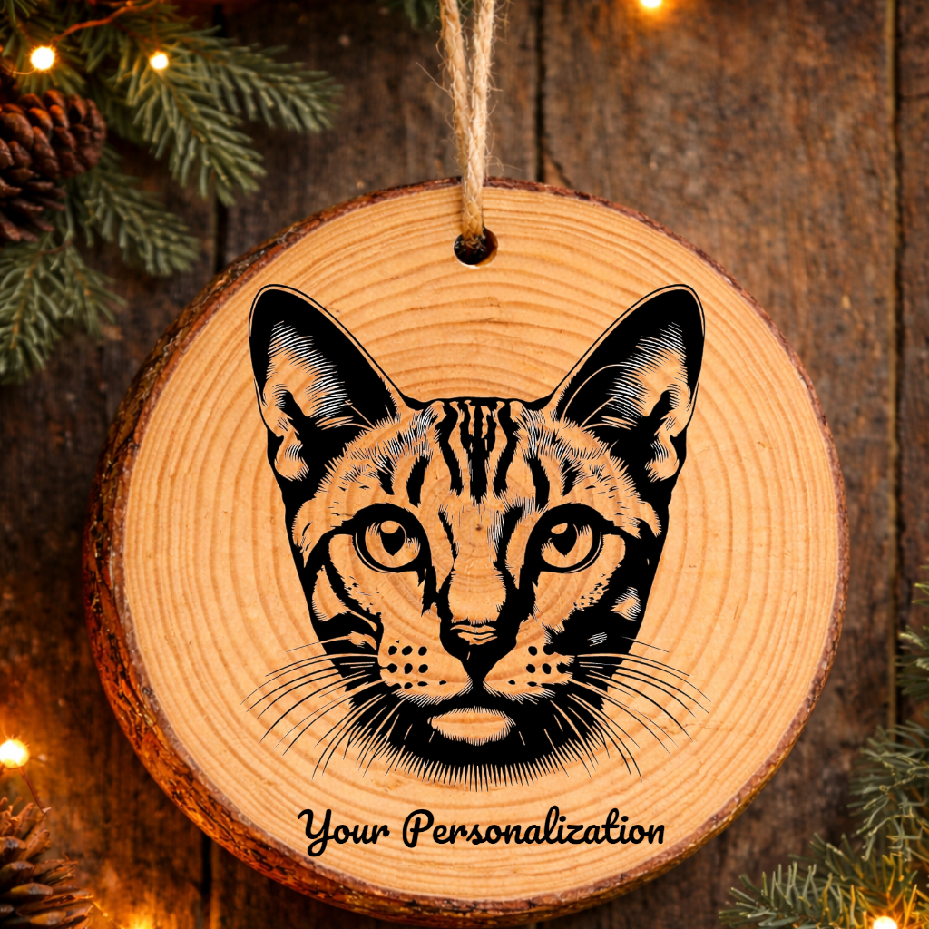 Egyptian Mau Cat Rustic Pine Wooden Round Ornament