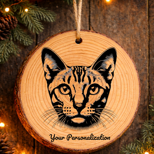Egyptian Mau Cat Rustic Pine Wooden Round Ornament