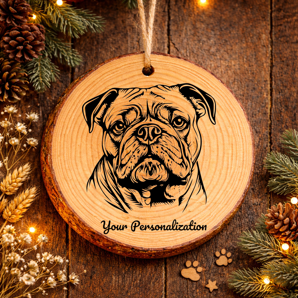English Bulldog Dog Ornament – Rustic Wooden Keepsake