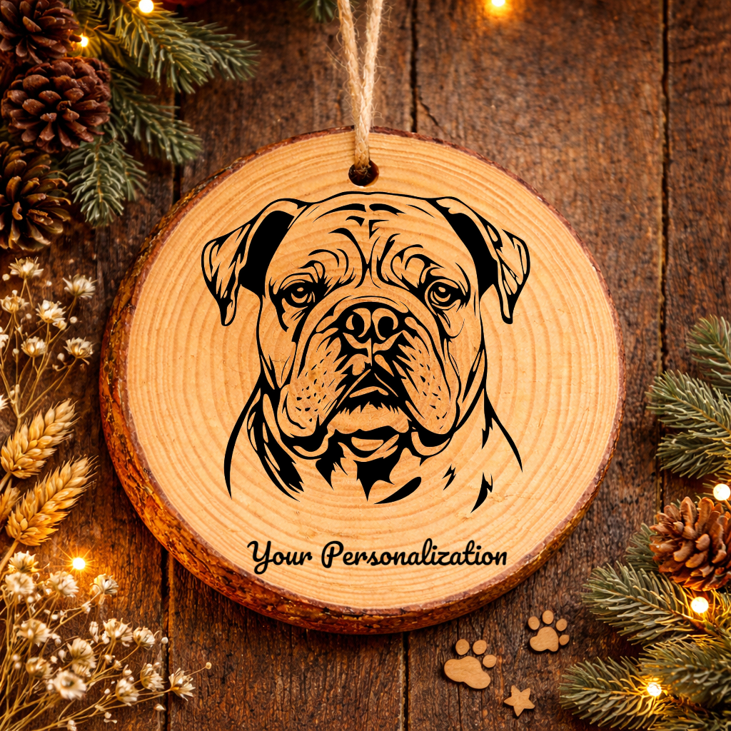 English Bulldog Dog Ornament – Rustic Wooden Keepsake
