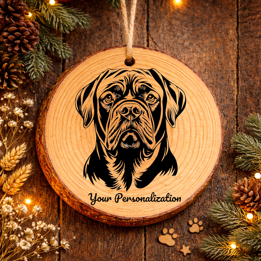 English Mastiff Dog Ornament – Rustic Wooden Keepsake