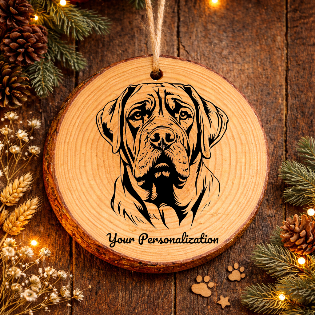 English Mastiff Dog Ornament – Rustic Wooden Keepsake