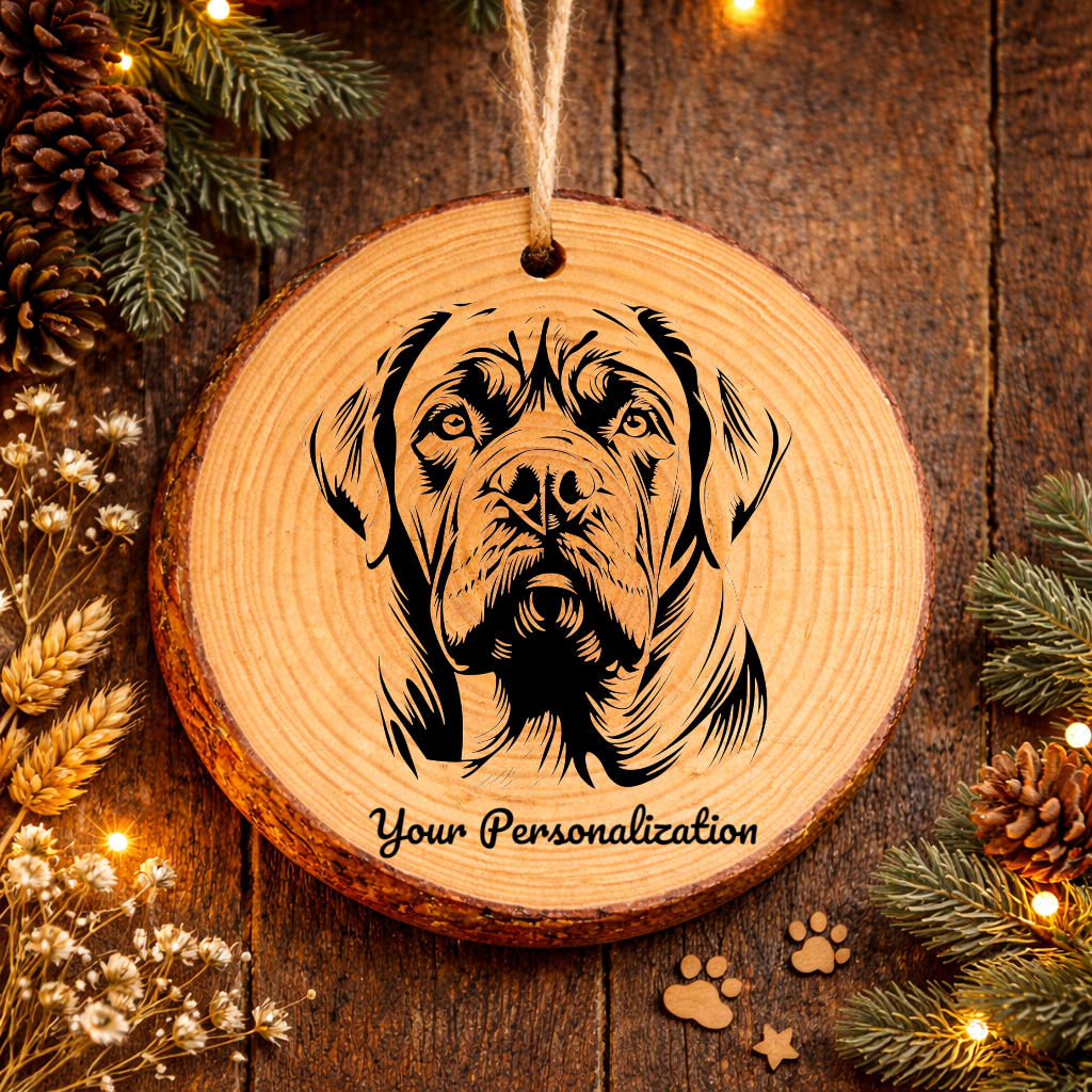 English Mastiff Dog Ornament – Rustic Wooden Keepsake