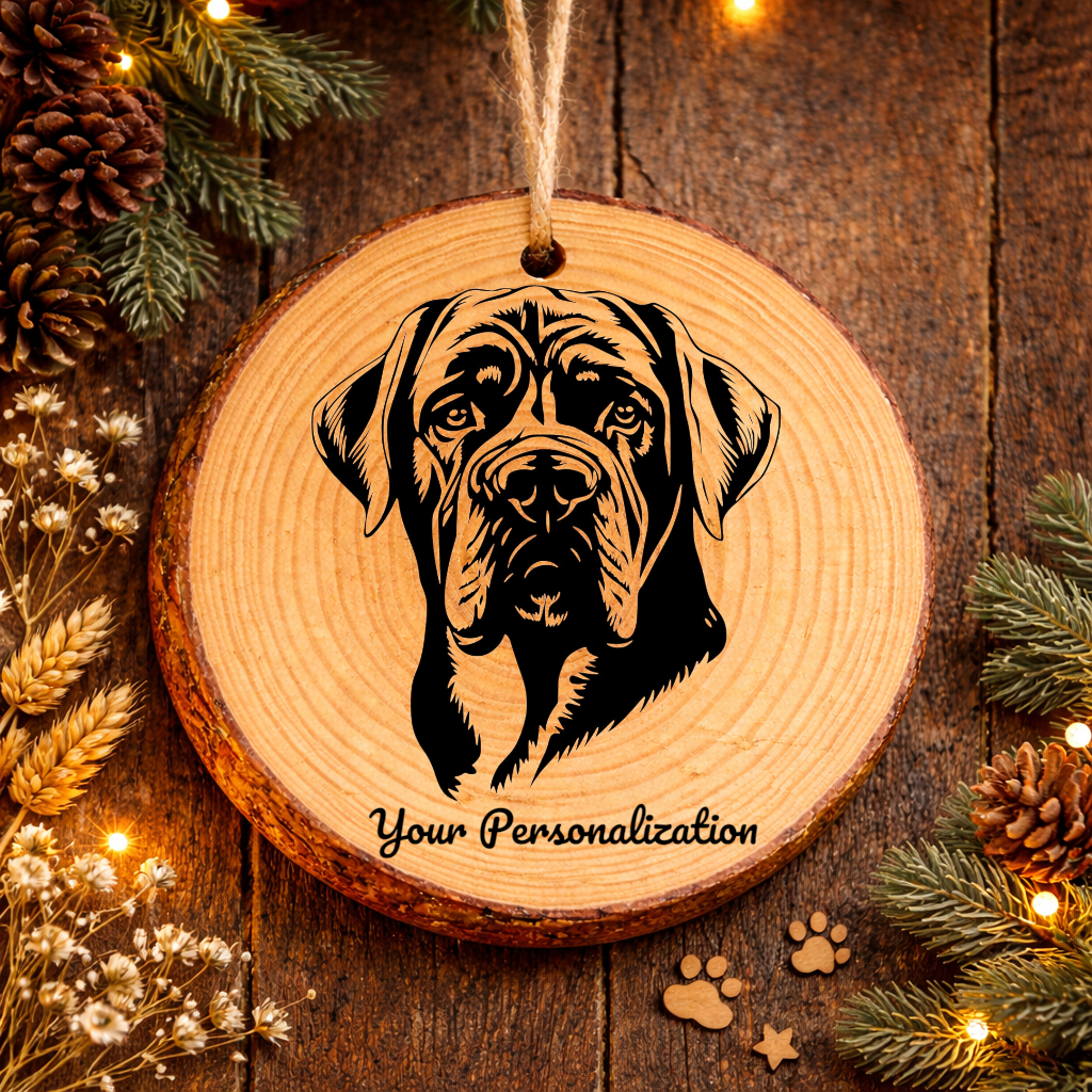 English Mastiff Dog Ornament – Rustic Wooden Keepsake