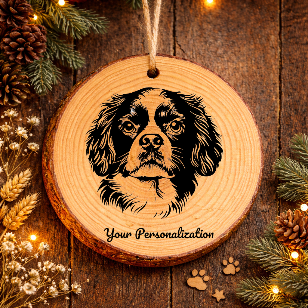 English Toy Spaniel Dog Ornament – Rustic Wooden Keepsake