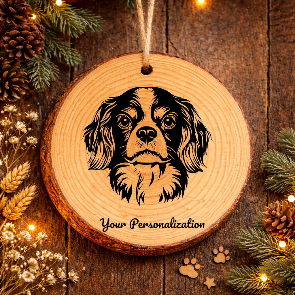 English Toy Spaniel Dog Ornament – Rustic Wooden Keepsake