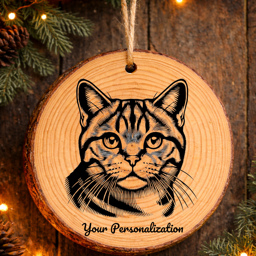 European Shorthair Cat Rustic Pine Wooden Round Ornament