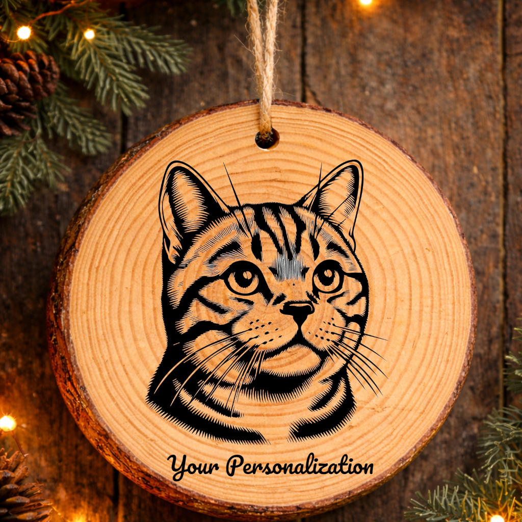 European Shorthair Cat Rustic Pine Wooden Round Ornament
