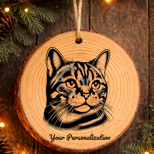 European Shorthair Cat Rustic Pine Wooden Round Ornament