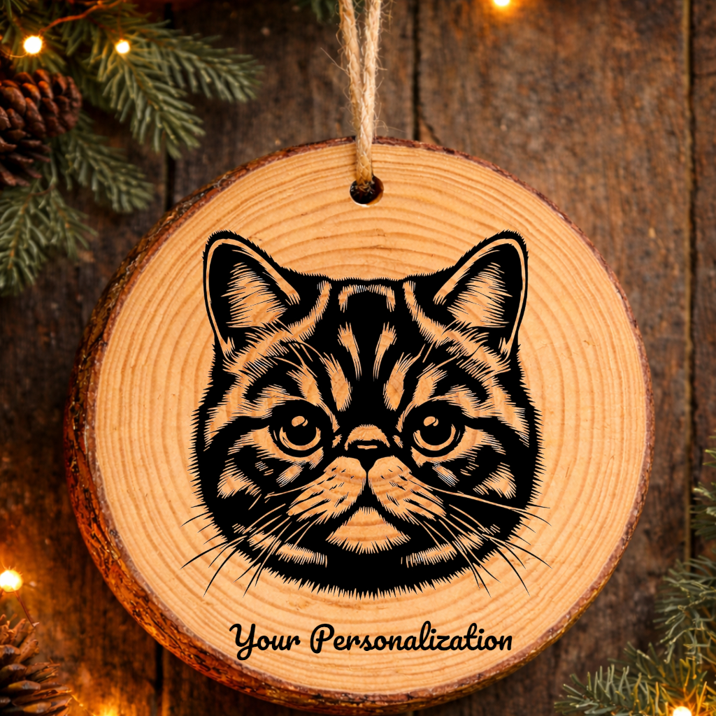Exotic Shorthair Cat Rustic Pine Wooden Round Ornament