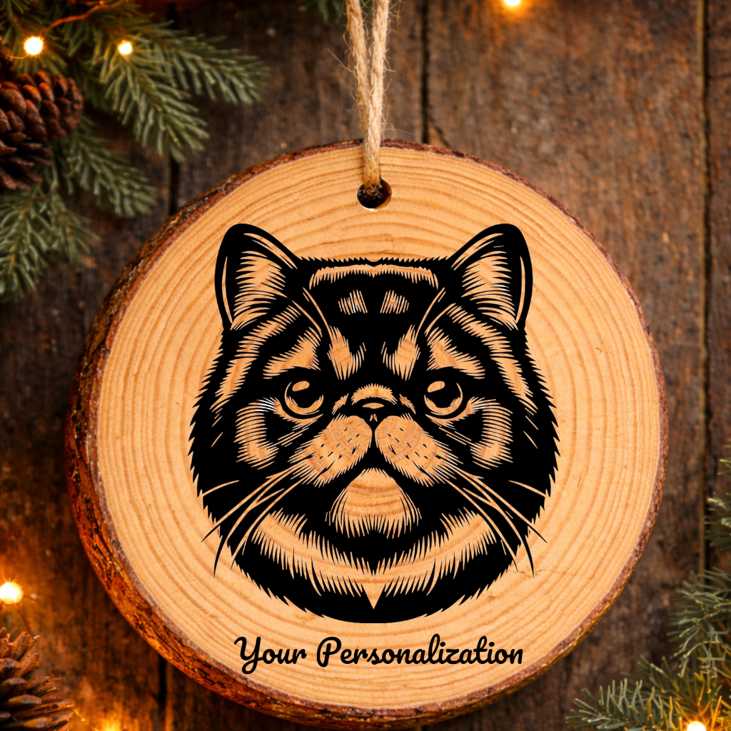 Exotic Shorthair Cat Rustic Pine Wooden Round Ornament