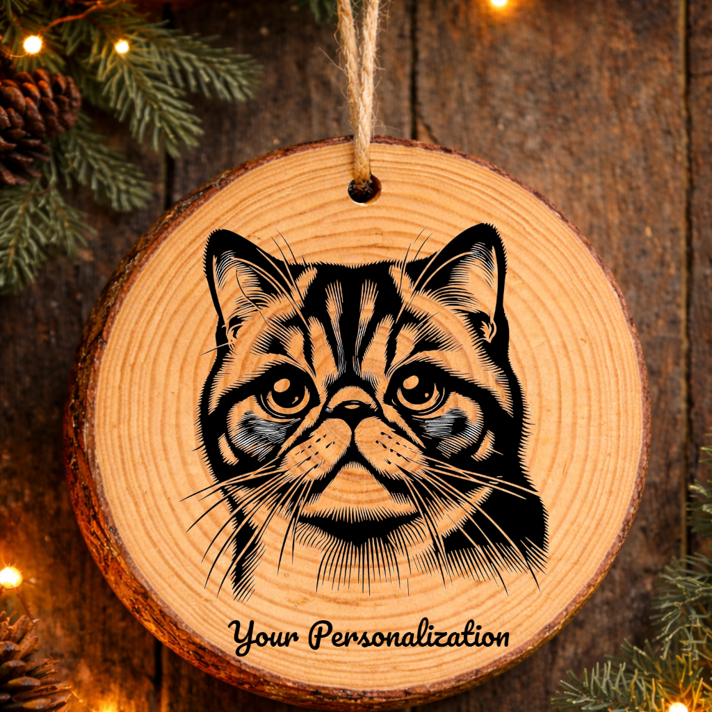 Exotic Shorthair Cat Rustic Pine Wooden Round Ornament